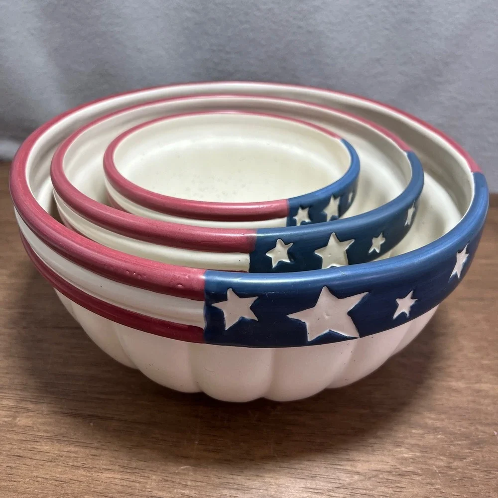 Vintage Y2K Tender Heart Treasures Nesting Bowls 2001 Americana Set of 3